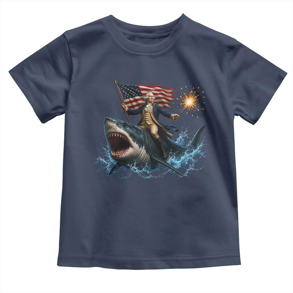 George Washington Riding Shark Toddler T Shirt Funny 4th Of July Independence Day 1776 Meme American Flag