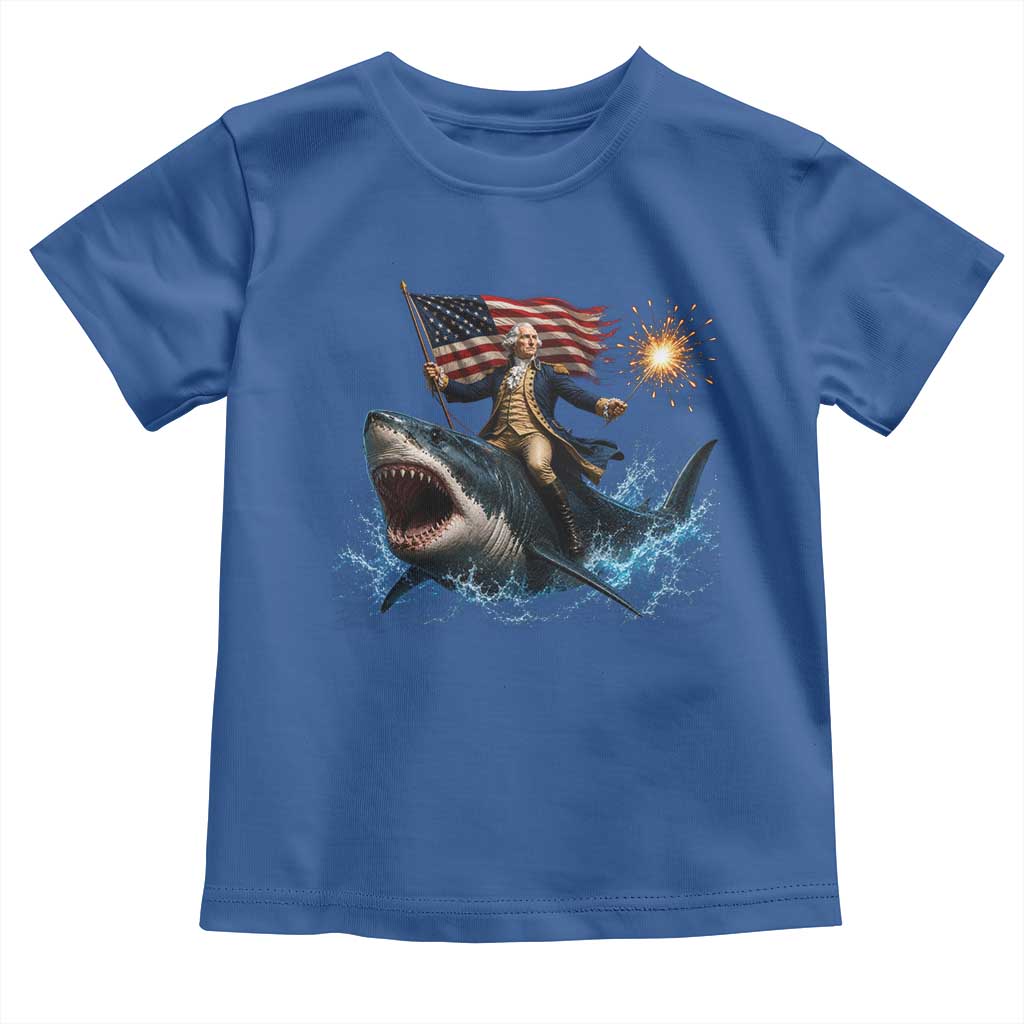 George Washington Riding Shark Toddler T Shirt Funny 4th Of July Independence Day 1776 Meme American Flag