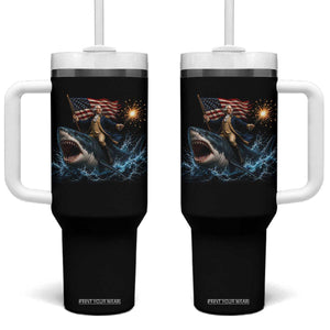 George Washington Riding Shark Tumbler With Handle Funny 4th Of July Independence Day 1776 Meme American Flag