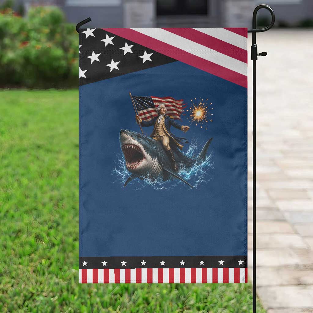 George Washington Riding Shark Patriotic Garden Flag Funny 4th Of July Independence Day 1776 Meme American Flag TS10 Classic Blue Black Print Your Wear