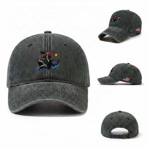 George Washington Riding Shark Washed Cotton Baseball Cap Funny 4th Of July Independence Day 1776 Meme American Flag