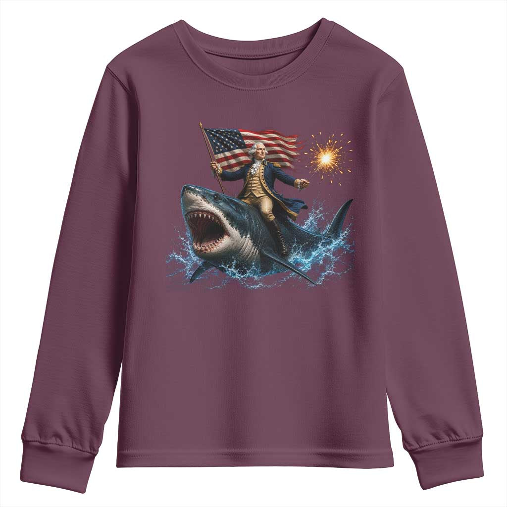 George Washington Riding Shark Youth Sweatshirt Funny 4th Of July Independence Day 1776 Meme American Flag