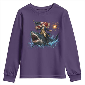 George Washington Riding Shark Youth Sweatshirt Funny 4th Of July Independence Day 1776 Meme American Flag