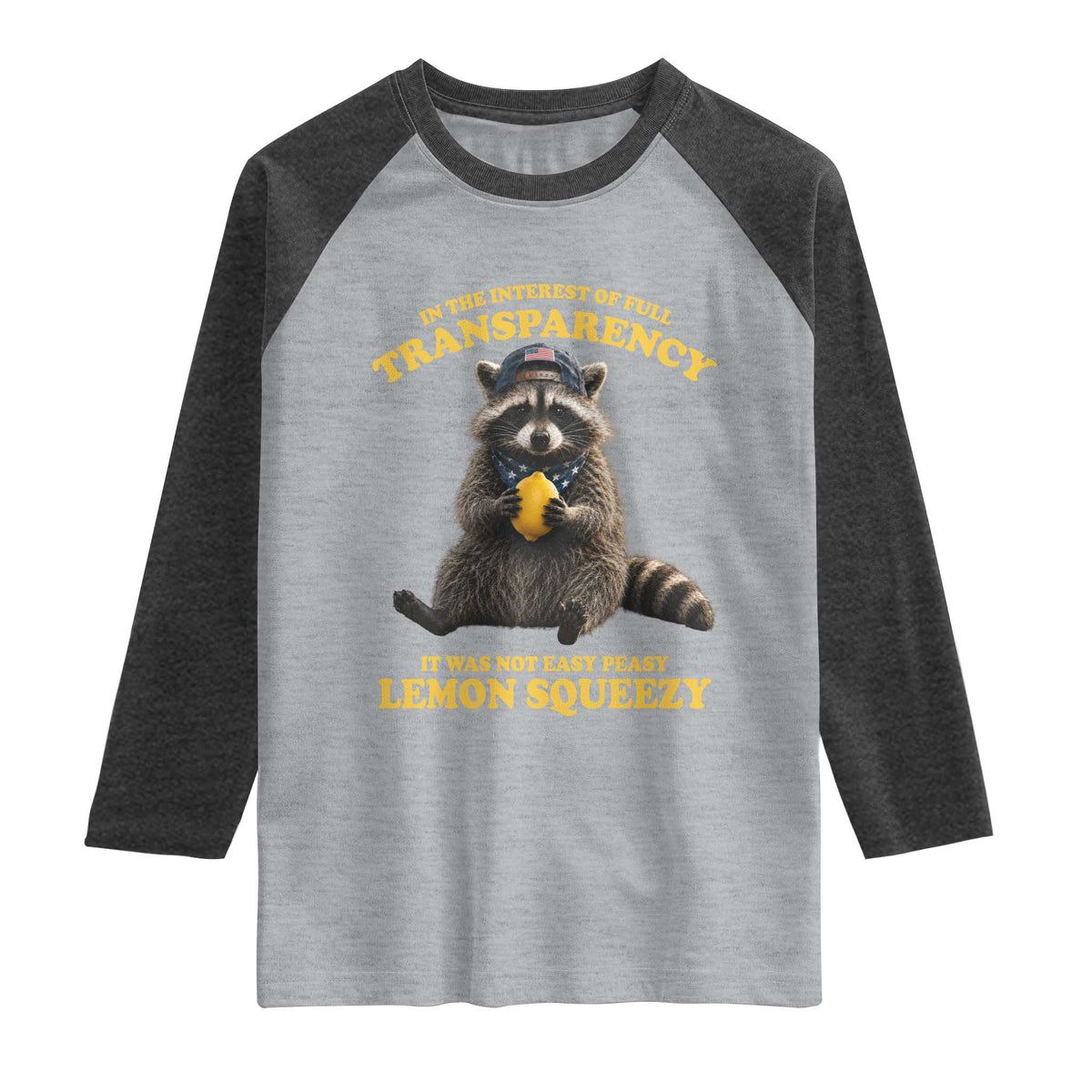 Funny Raccoon Meme Raglan Shirt In The Interest Of Full Transparency It Was Not Easy Peasy Lemon Squeezy