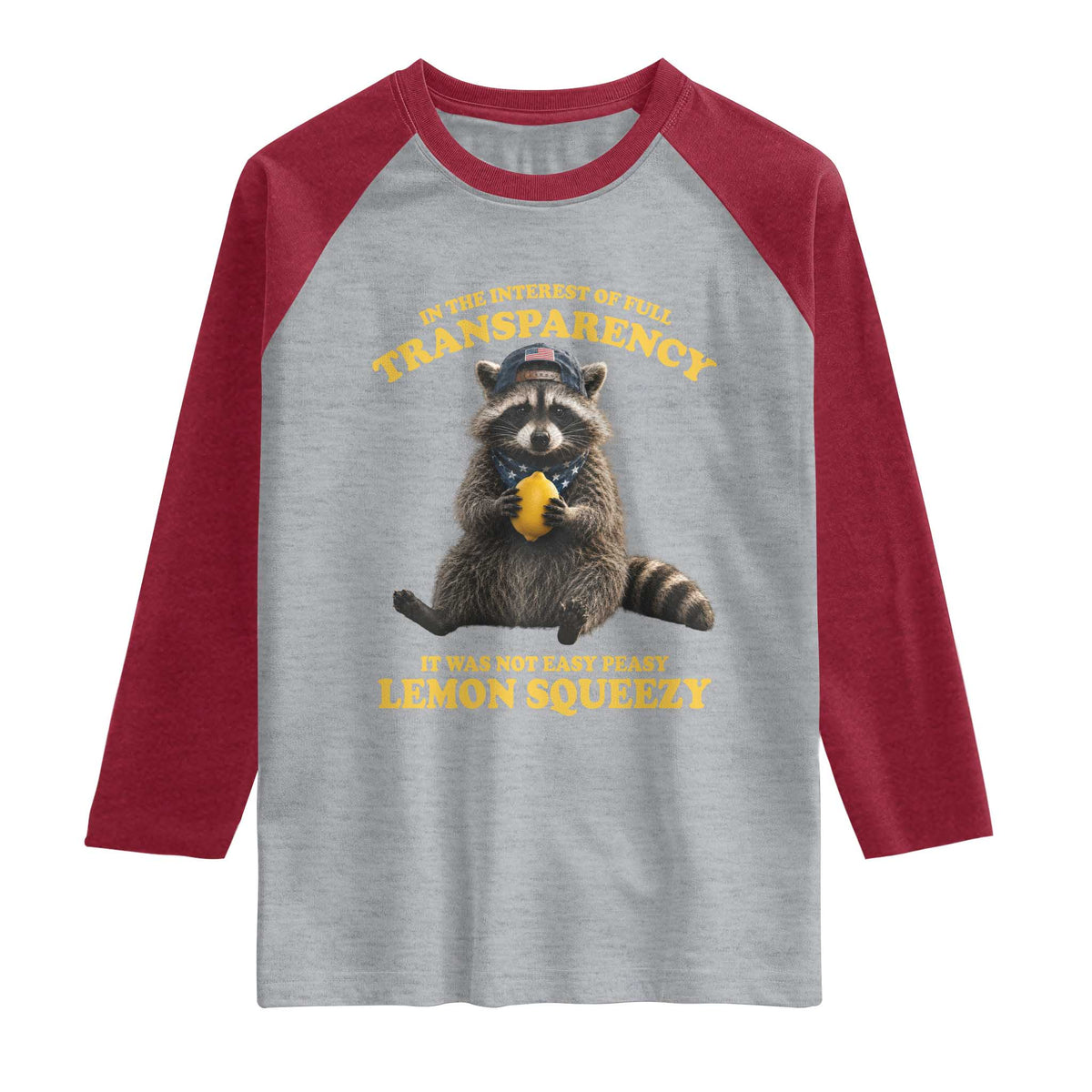 Funny Raccoon Meme Raglan Shirt In The Interest Of Full Transparency It Was Not Easy Peasy Lemon Squeezy