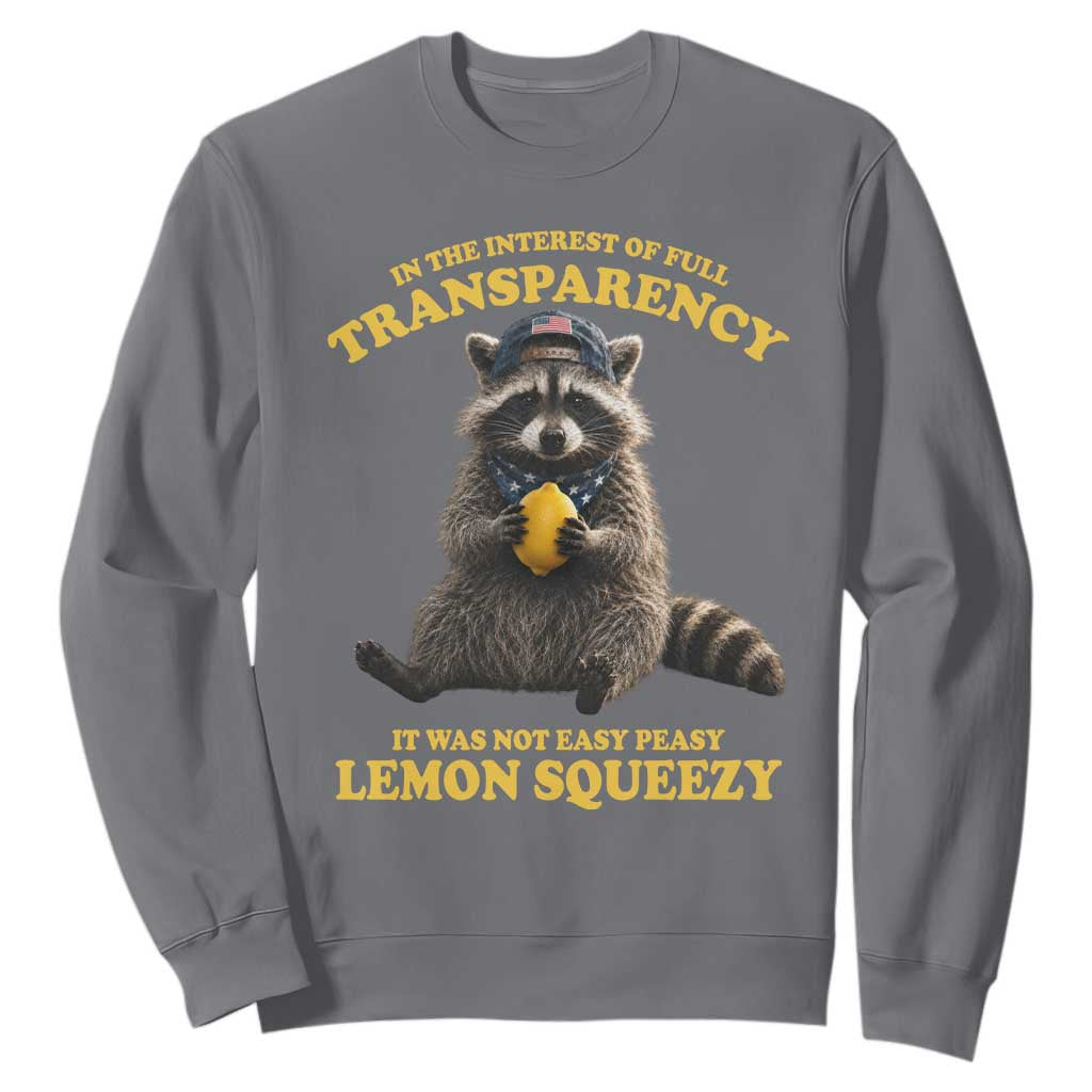 Funny Raccoon Meme Sweatshirt In The Interest Of Full Transparency It Was Not Easy Peasy Lemon Squeezy