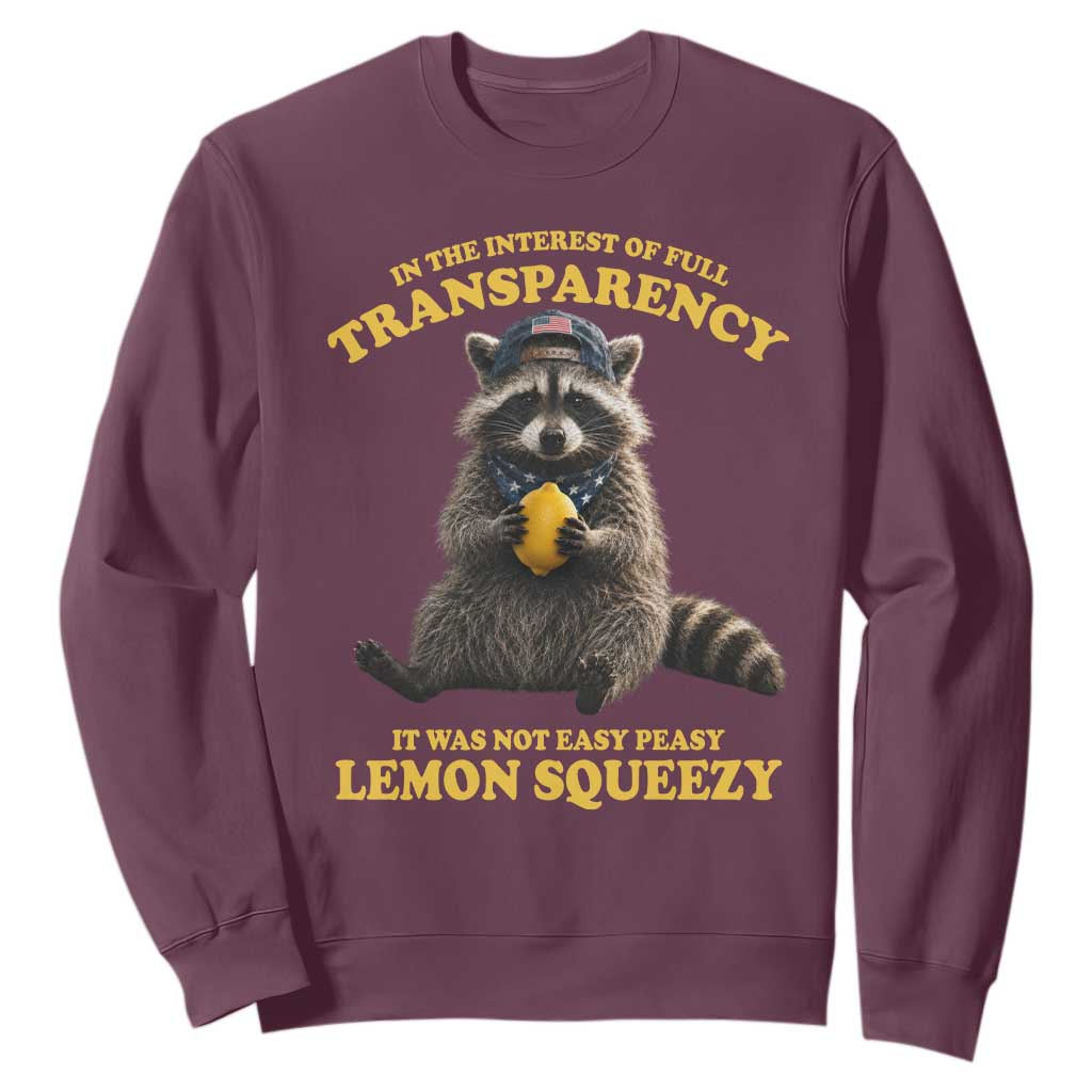 Funny Raccoon Meme Sweatshirt In The Interest Of Full Transparency It Was Not Easy Peasy Lemon Squeezy