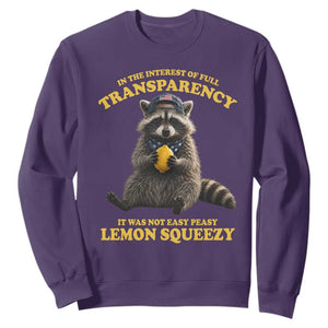 Funny Raccoon Meme Sweatshirt In The Interest Of Full Transparency It Was Not Easy Peasy Lemon Squeezy