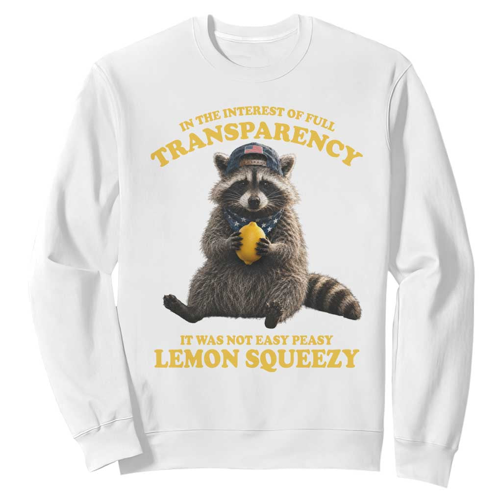 Funny Raccoon Meme Sweatshirt In The Interest Of Full Transparency It Was Not Easy Peasy Lemon Squeezy