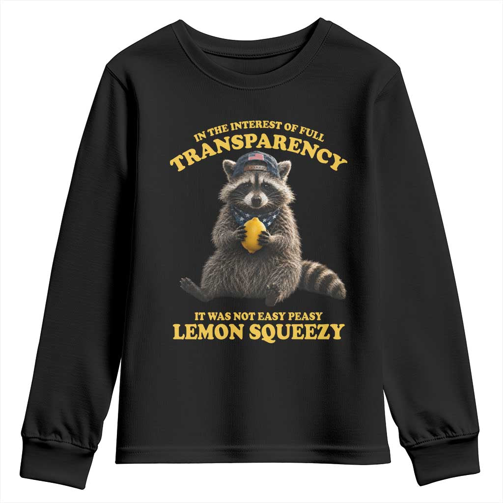 Funny Raccoon Meme Youth Sweatshirt In The Interest Of Full Transparency It Was Not Easy Peasy Lemon Squeezy