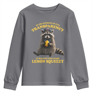 Funny Raccoon Meme Youth Sweatshirt In The Interest Of Full Transparency It Was Not Easy Peasy Lemon Squeezy