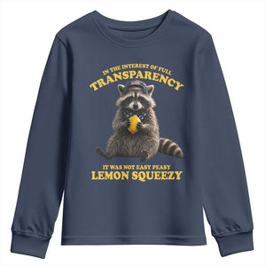 Funny Raccoon Meme Youth Sweatshirt In The Interest Of Full Transparency It Was Not Easy Peasy Lemon Squeezy