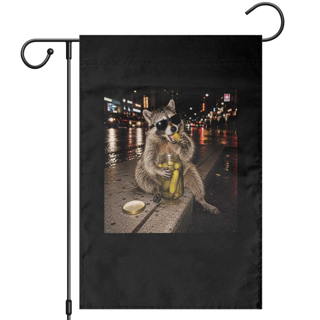 Funny Raccoon Eating Pickles Meme Garden Flag TS10 Black Print Your Wear