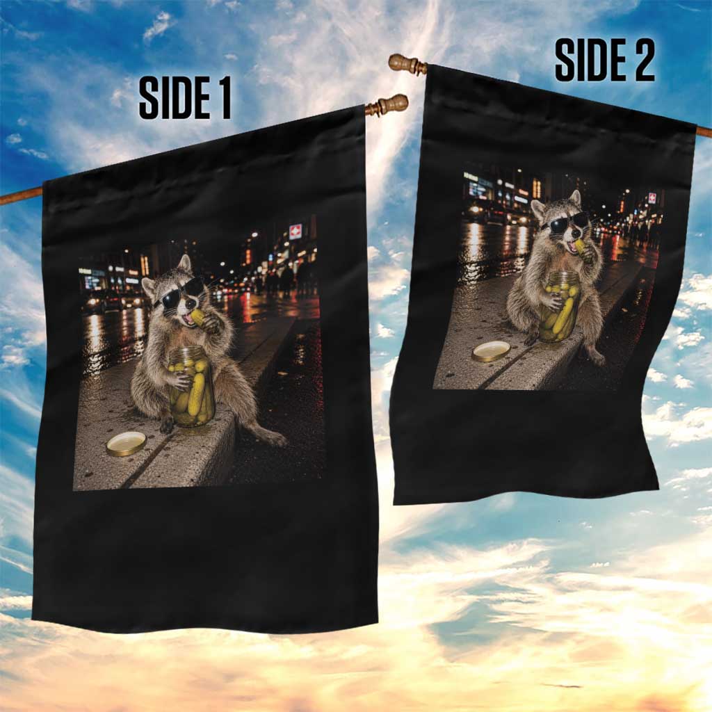 Funny Raccoon Eating Pickles Meme Garden Flag