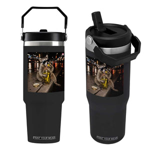Funny Raccoon Eating Pickles Meme Flip Straw Tumbler