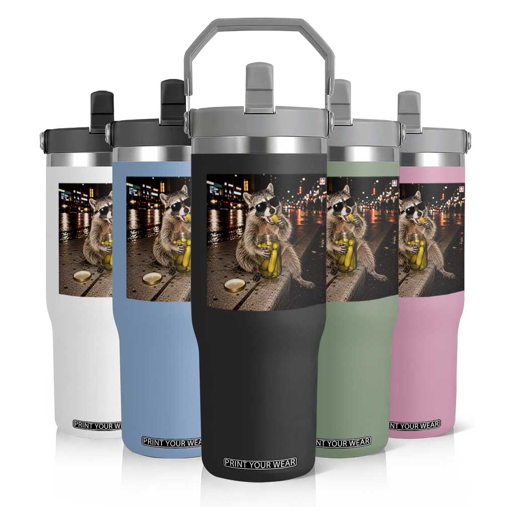 Funny Raccoon Eating Pickles Meme Flip Straw Tumbler
