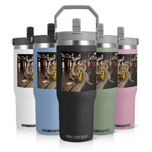 Funny Raccoon Eating Pickles Meme Flip Straw Tumbler