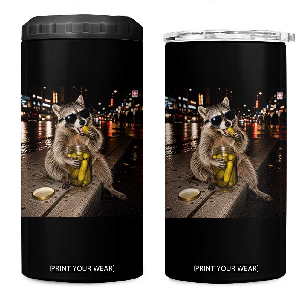 Funny Raccoon Eating Pickles Meme 4 in 1 Can Cooler Tumbler