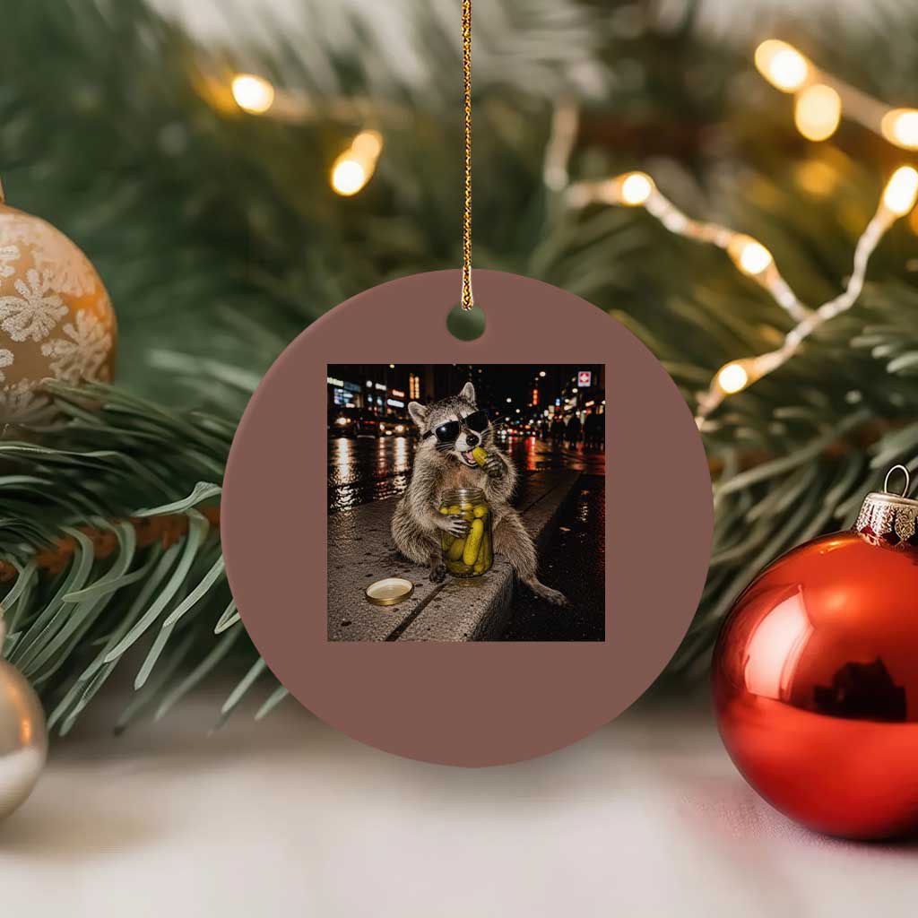 Funny Raccoon Eating Pickles Meme Ceramic Ornament