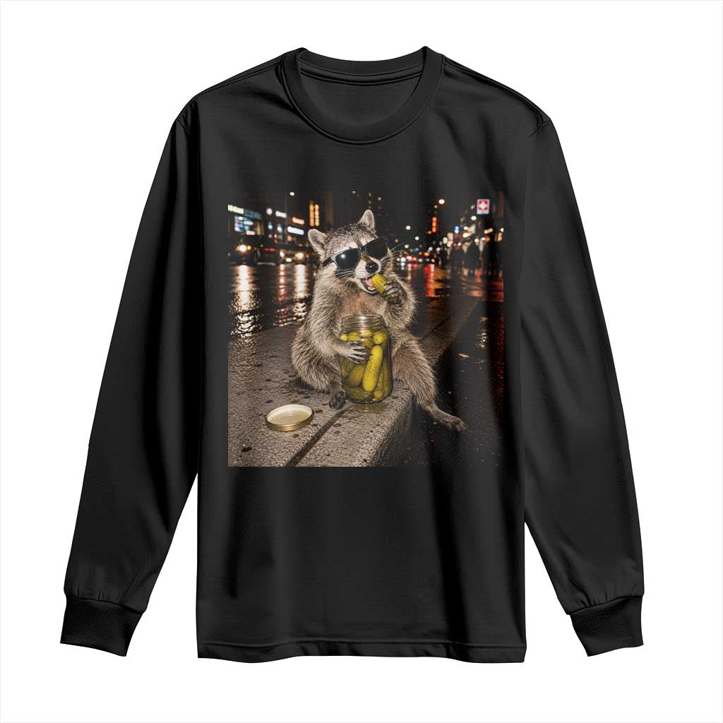 Funny Raccoon Eating Pickles Meme Long Sleeve Shirt