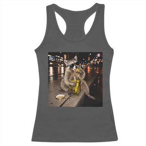 Funny Raccoon Eating Pickles Meme Racerback Tank Top