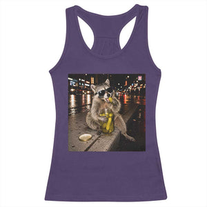 Funny Raccoon Eating Pickles Meme Racerback Tank Top