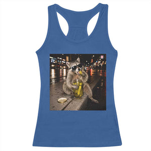 Funny Raccoon Eating Pickles Meme Racerback Tank Top