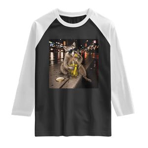 Funny Raccoon Eating Pickles Meme Raglan Shirt