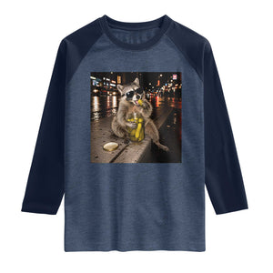 Funny Raccoon Eating Pickles Meme Raglan Shirt