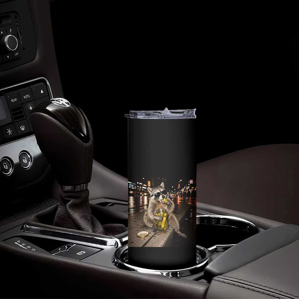 Funny Raccoon Eating Pickles Meme Skinny Tumbler
