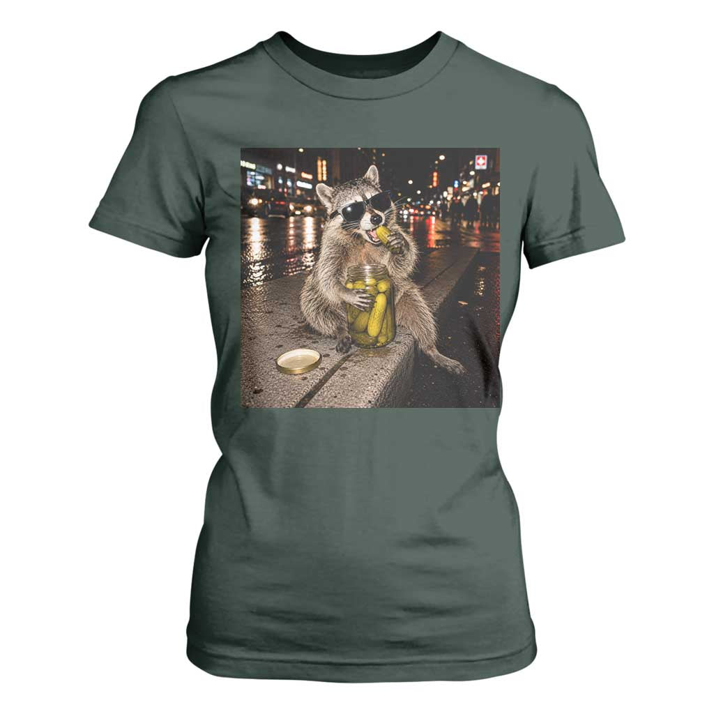 Funny Raccoon Eating Pickles Meme T Shirt For Women