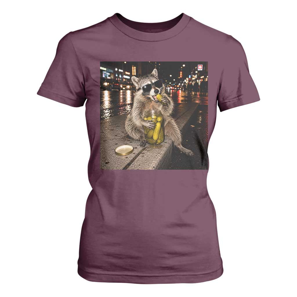 Funny Raccoon Eating Pickles Meme T Shirt For Women