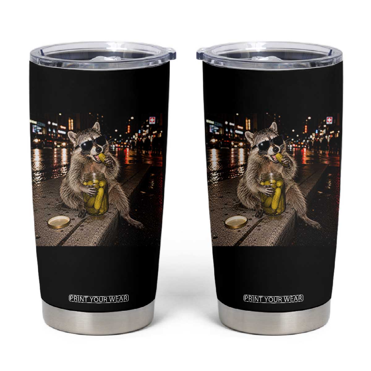 Funny Raccoon Eating Pickles Meme Tumbler Cup