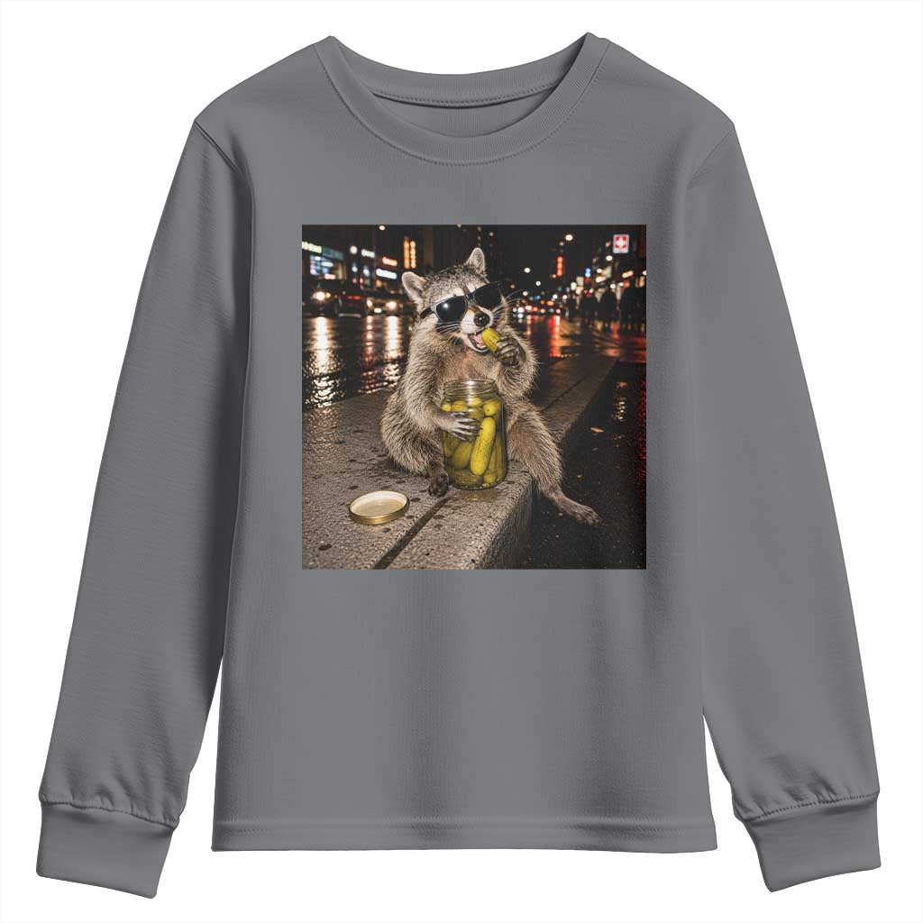 Funny Raccoon Eating Pickles Meme Youth Sweatshirt