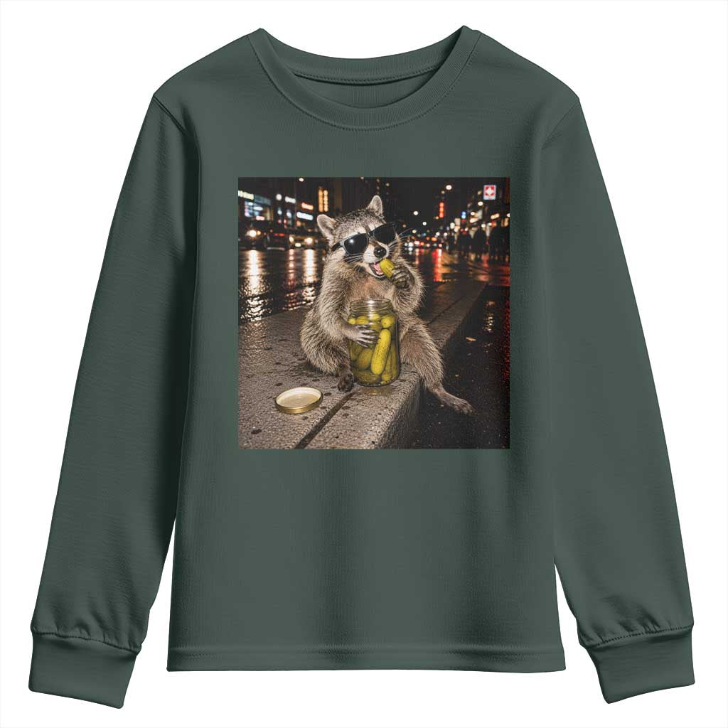 Funny Raccoon Eating Pickles Meme Youth Sweatshirt