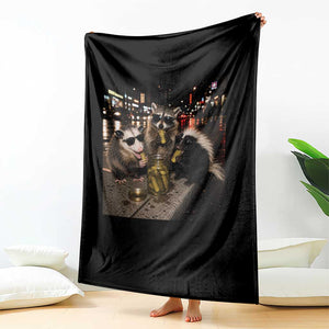Funny Raccoon Skunk Possum Eating Pickles Throw Blanket Support Local Street Cats Retro Animal Meme