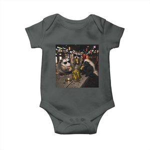 Funny Raccoon Skunk Possum Eating Pickles Baby Onesie Support Local Street Cats Retro Animal Meme