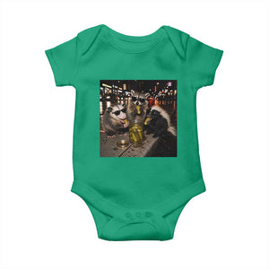 Funny Raccoon Skunk Possum Eating Pickles Baby Onesie Support Local Street Cats Retro Animal Meme