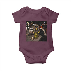 Funny Raccoon Skunk Possum Eating Pickles Baby Onesie Support Local Street Cats Retro Animal Meme