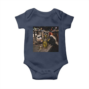 Funny Raccoon Skunk Possum Eating Pickles Baby Onesie Support Local Street Cats Retro Animal Meme