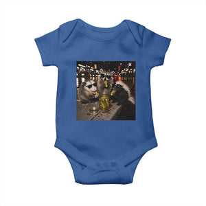 Funny Raccoon Skunk Possum Eating Pickles Baby Onesie Support Local Street Cats Retro Animal Meme