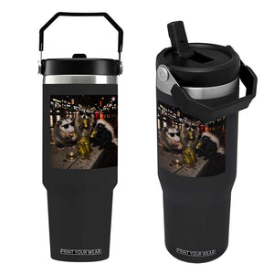 Funny Raccoon Skunk Possum Eating Pickles Flip Straw Tumbler Support Local Street Cats Retro Animal Meme TS10 One Size: 30 oz Black Print Your Wear