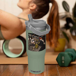 Funny Raccoon Skunk Possum Eating Pickles Flip Straw Tumbler Support Local Street Cats Retro Animal Meme TS10 One Size: 30 oz Moss Green Print Your Wear
