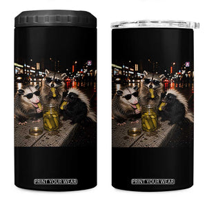 Funny Raccoon Skunk Possum Eating Pickles 4 in 1 Can Cooler Tumbler Support Local Street Cats Retro Animal Meme