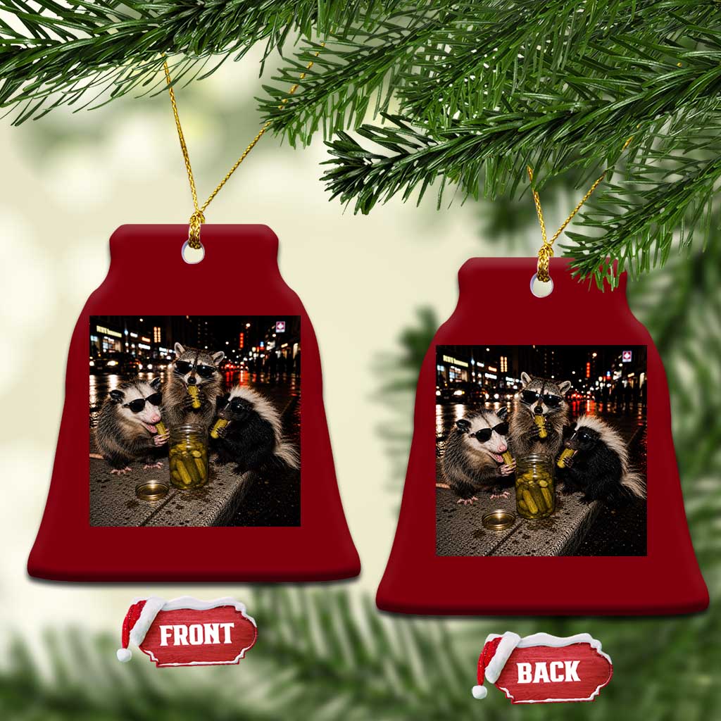 Funny Raccoon Skunk Possum Eating Pickles Ceramic Ornament Support Local Street Cats Retro Animal Meme