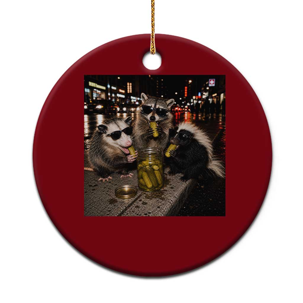 Funny Raccoon Skunk Possum Eating Pickles Ceramic Ornament Support Local Street Cats Retro Animal Meme