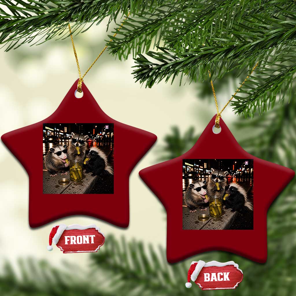 Funny Raccoon Skunk Possum Eating Pickles Ceramic Ornament Support Local Street Cats Retro Animal Meme