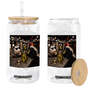 Funny Raccoon Skunk Possum Eating Pickles Glass Can Support Local Street Cats Retro Animal Meme