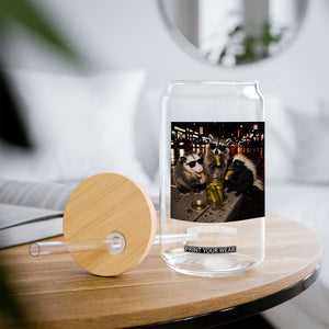 Funny Raccoon Skunk Possum Eating Pickles Glass Can Support Local Street Cats Retro Animal Meme
