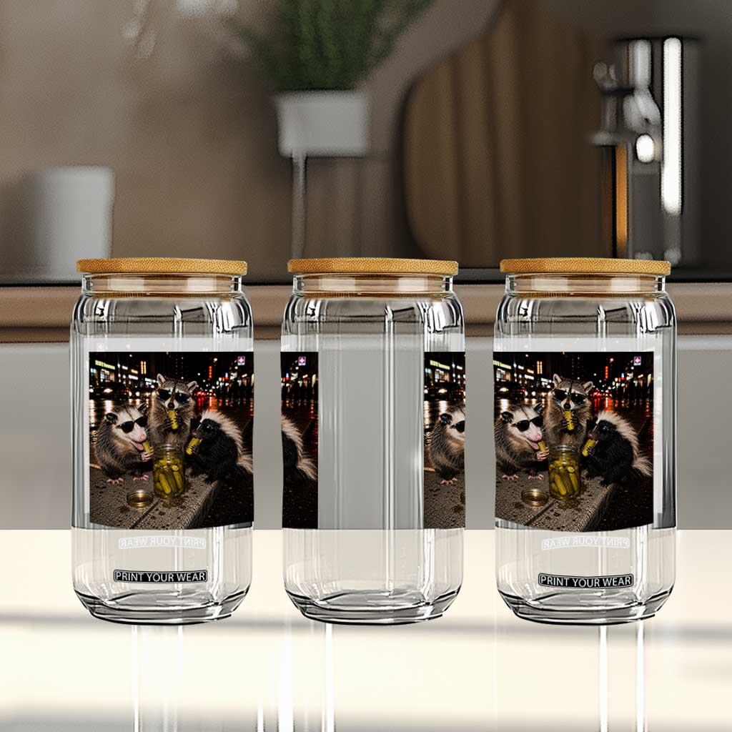 Funny Raccoon Skunk Possum Eating Pickles Glass Can Support Local Street Cats Retro Animal Meme